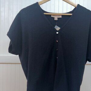 Philosophy Black Short Sleeve V-Neck Button Front Sweater Top Women's Size Small